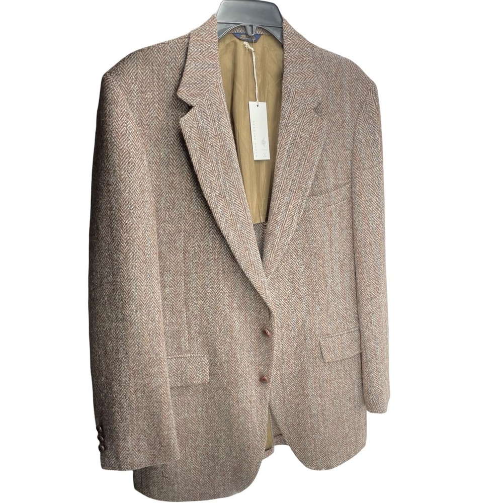 Harris Tweed Men's Blazer Sport Coat Brown Herringbone Wool Vintage